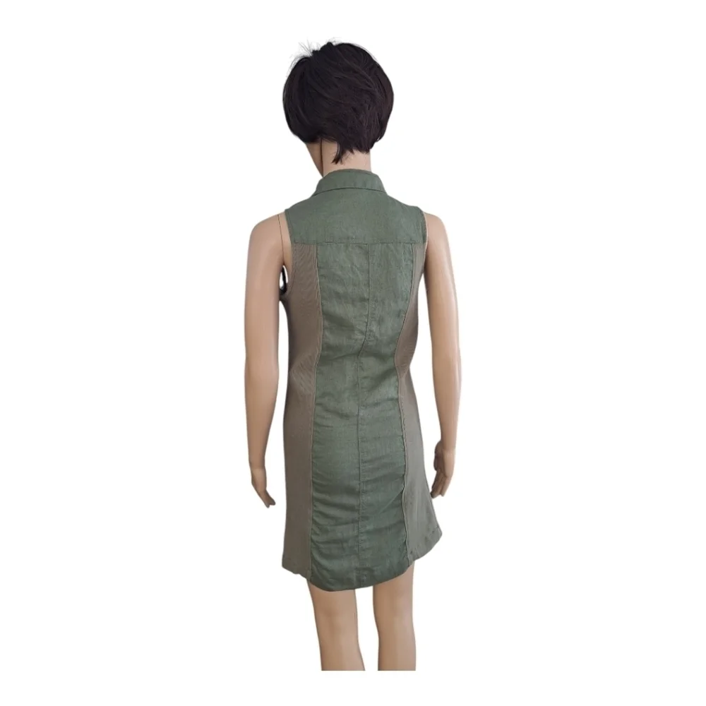 GUESS linen khaki sleeveless mini dress snap closure tunic - Picture 4 of 13